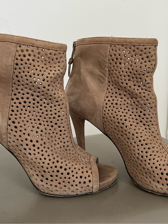 Stuart Weitzman Shoes - Stuart Weitzman Taupe Suede Perforated Peep-Toe Ankle Boots
